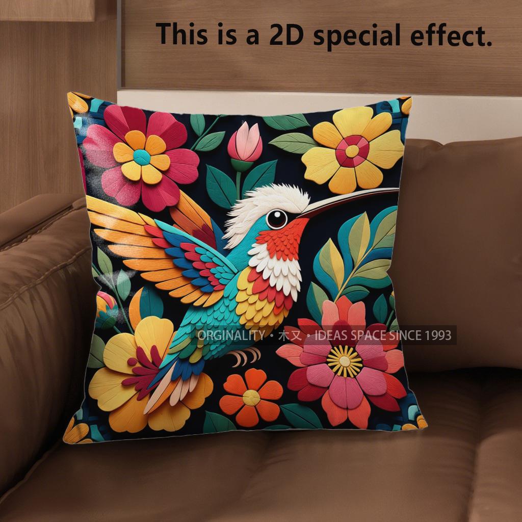 

2D Bohemian Hummingbird Floral Throw Pillow Covers Pattern Cushion Cover Suitable For Sofa Bedroom Car Pillow Cover 40x40cm