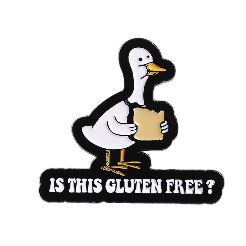 

Is This Gluten Free Enamel Pin Funny Duck Holding Bread Gluten Coeliac Brooch Lapel Backpack Badge Jewelry Gifts For Friends