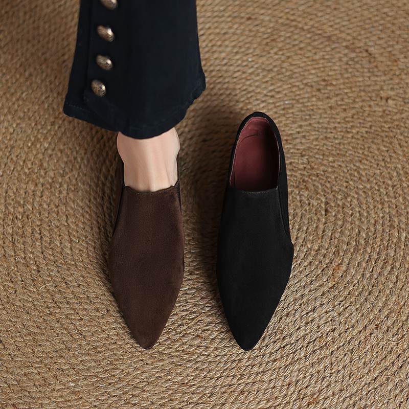 Krazing Pot Sheep Suede Autumn Winter Shoes low Heels slip on Size 43 Size 42 Pointed Toe Deep Mouth Pumps
