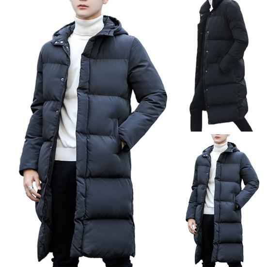 Men Jacket Hooded Solid Color Long Sleeve Coldproof Winter Thicken Cotton Padded