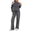 Women's Fashion Solid Color Long Sleeve Top Elastic Waist Straight Pants Casual Set