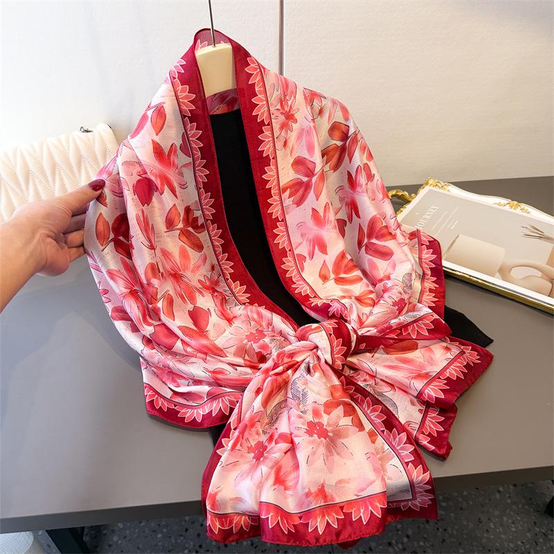 Spring and Summer Light Rhyme Flower Printing Simulation Silk Brocade Sunscreen Silk Scarf Long Scarf Shawl Versatile Headscarf Scarf