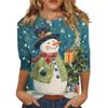 3/4 Sleeve Shirts For Women Print Christmas Tees Blouses Casual Plus Size Basic Tops Pullover