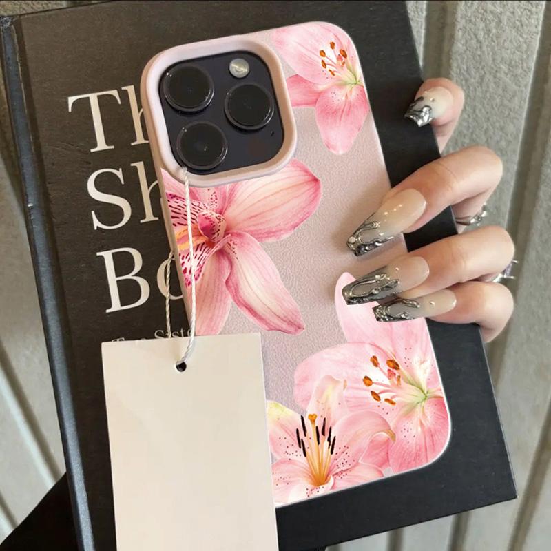 Elegant Pink Lily Flower Phone Case for iPhone 17 16 15 14 13 12 11 Pro Max Floral Soft Silicone Shockproof Female Cover