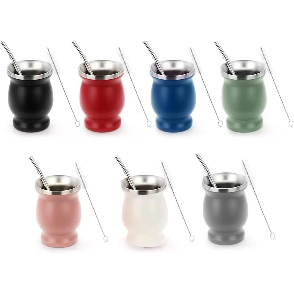 Stainless Steel Yerba Mate Cup 8oz Double Wall Yerba Mate Gourd with Spoon Straw Cleaning Brush for Home Office