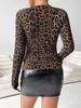 Leopard Print Cutout Round Neck Bodycon Long Sleeve Women's T-shirt (2025 Edition)