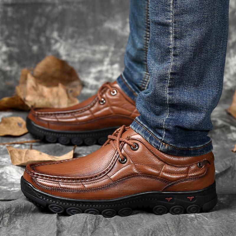 Hand-stitching Genuine Leather Men Casual Shoes Comfty Driving Sneakers Non-Slip Outdoor Man Hiking Shoes Comfy Treking Footwear