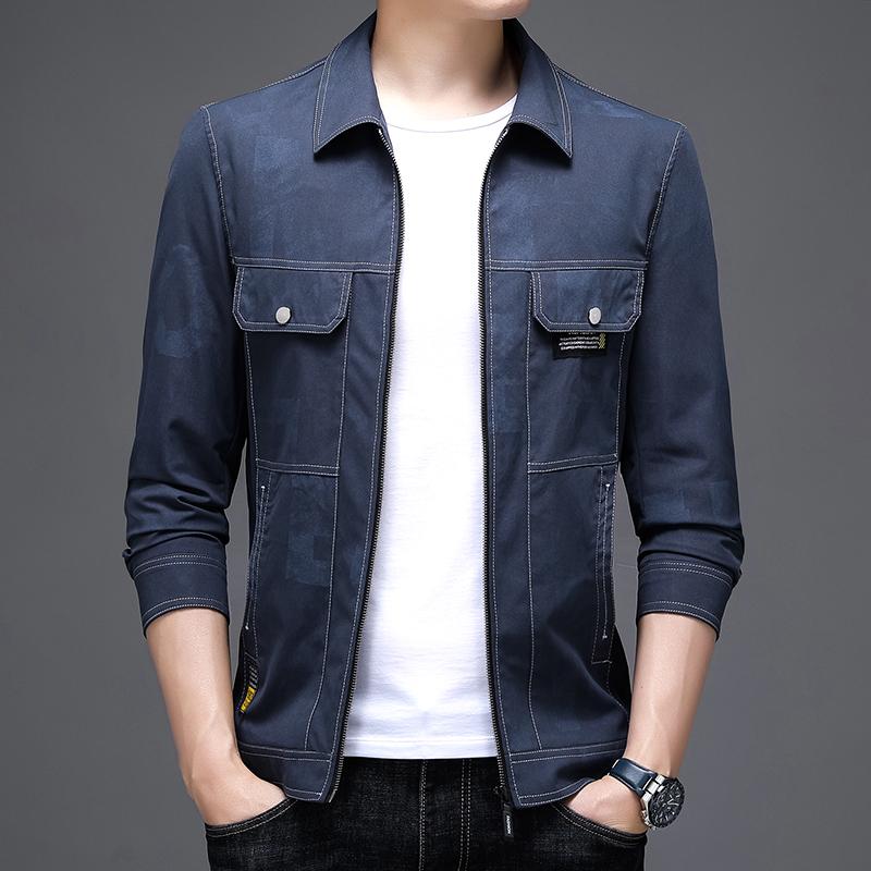 

Высококачественные модные джинсовые куртки мужские весенне-осенние приталенные деловые повседневные джинсовые пальто 3XL темно-синий