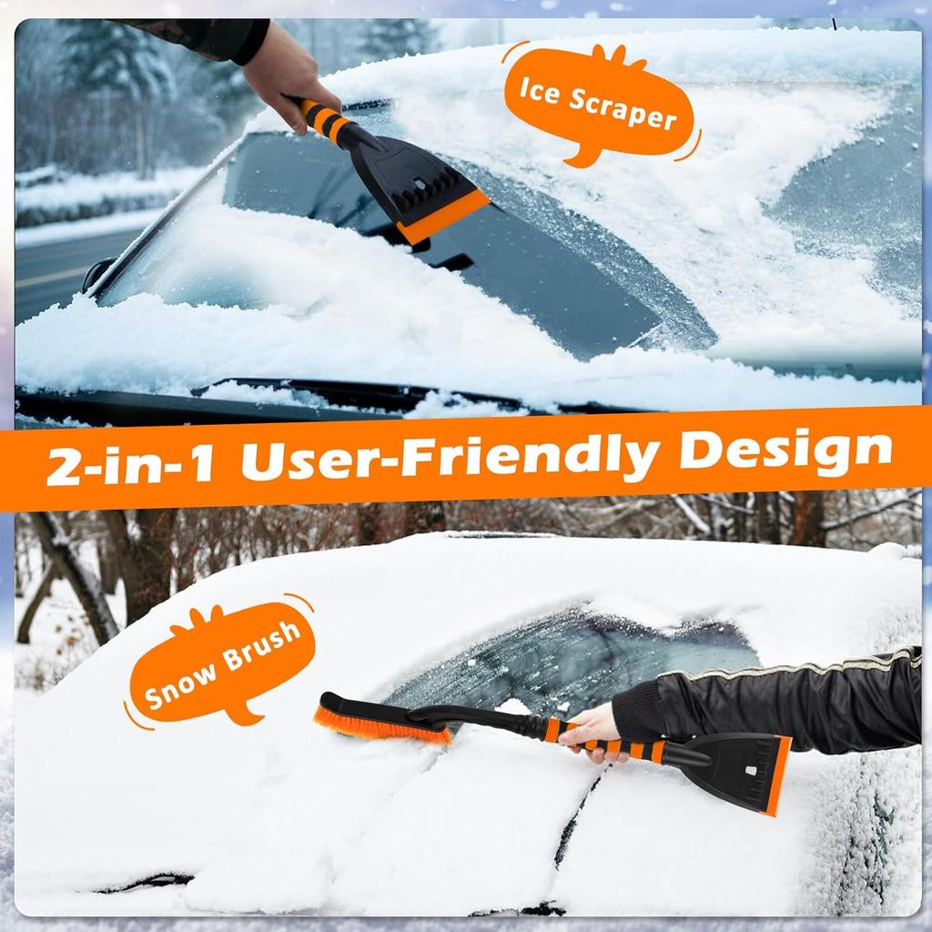 Car Snow Brush And Ice Scraper/26.8" Window Scraper Deicer For Car Windshield, 2 In 1 Ice Scrapers And Brushes With Non-Slip Gloves, Winter Car