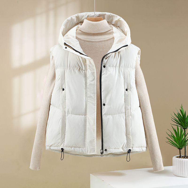 

Women s Korean Style Thickened Warm Hooded Down Cotton Vest - Autumn/Winter White Medium білий