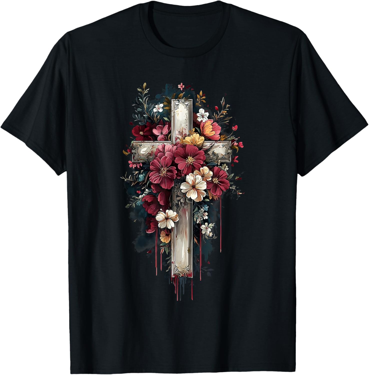 retro faith floral cross printed T-Shirt S разноцветный