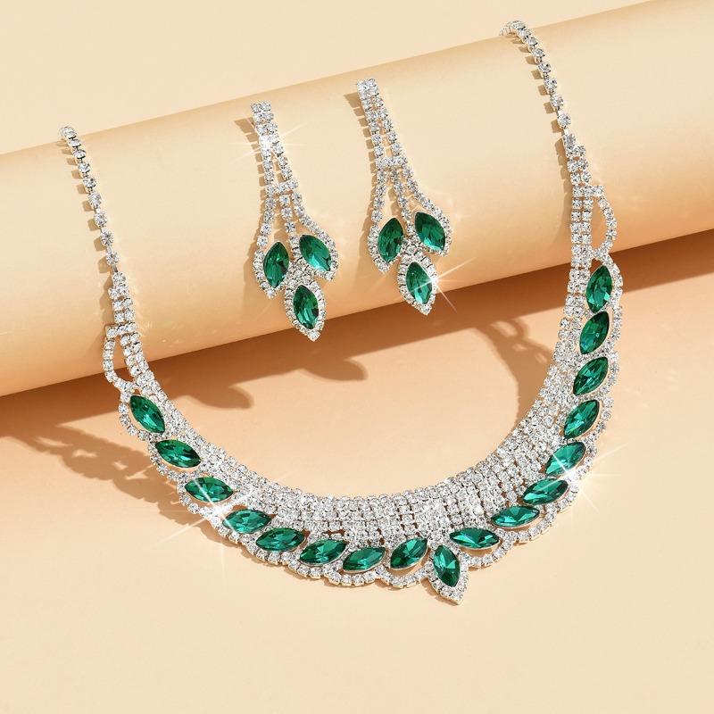 

Super sparkling full diamond necklace and earrings suit bridal jewelry two-piece set