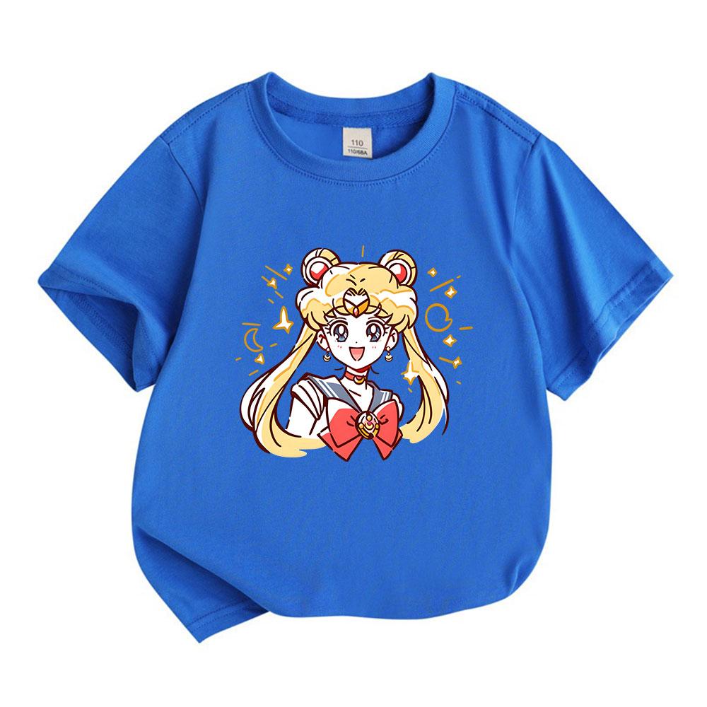 Kids Boys Girls 100% Cotton Crew Neck Short Sleeve T-Shirt, Cute Sparkly Anime Girl Print Casual Comfortable Soft Tee for Daily Wear Holiday Gift for