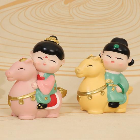 Chinese Style Horse Riding Ornament Cartoon Men Women Resin Figurine Statue Sculpture Home Office Desktop Decoration Souvenir Gift
