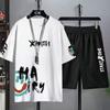 Men's Sets Waffle Summer Casual T Shirt + Shorts Suit Basketball Tracksuit Letter Print Solid Color Tracksuit Loose Suit