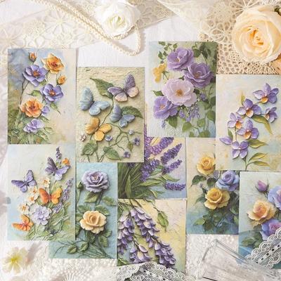 10pcs Relief Aesthetic Flowers Materials Paper DIY Scrapbooking Junk Journal Collage Photo Album Retro Background Paper