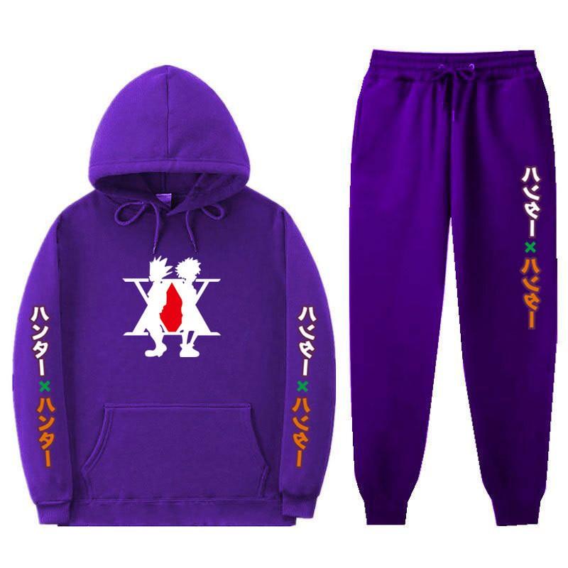 Mens Winter Warm Hooded Sweatshirt Pants Set Anime Inspired Casual Tracksuit Cotton Blend Thick Fleece Lined