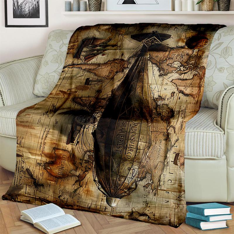 2025 New Style Retro Marine Nautical Chart Compass 3D Blanket,Soft Throw Blanket for Home Bedroom Bed Sofa Travel Office Cover