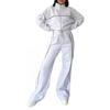 Women Winter 2 Piece Suit Half High Collar Zip Up Long Sleeve Top Elastic Waist Wide Leg Pocket Trousers