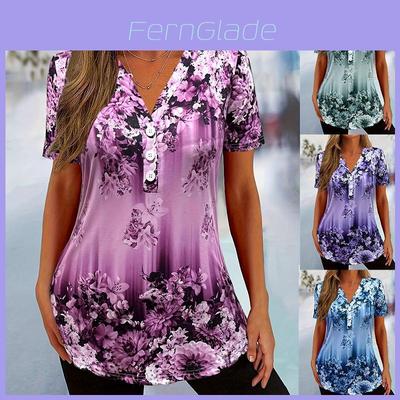 Floral Print T Shirt With 3d Digital Ink For Casual Women Summer Wear