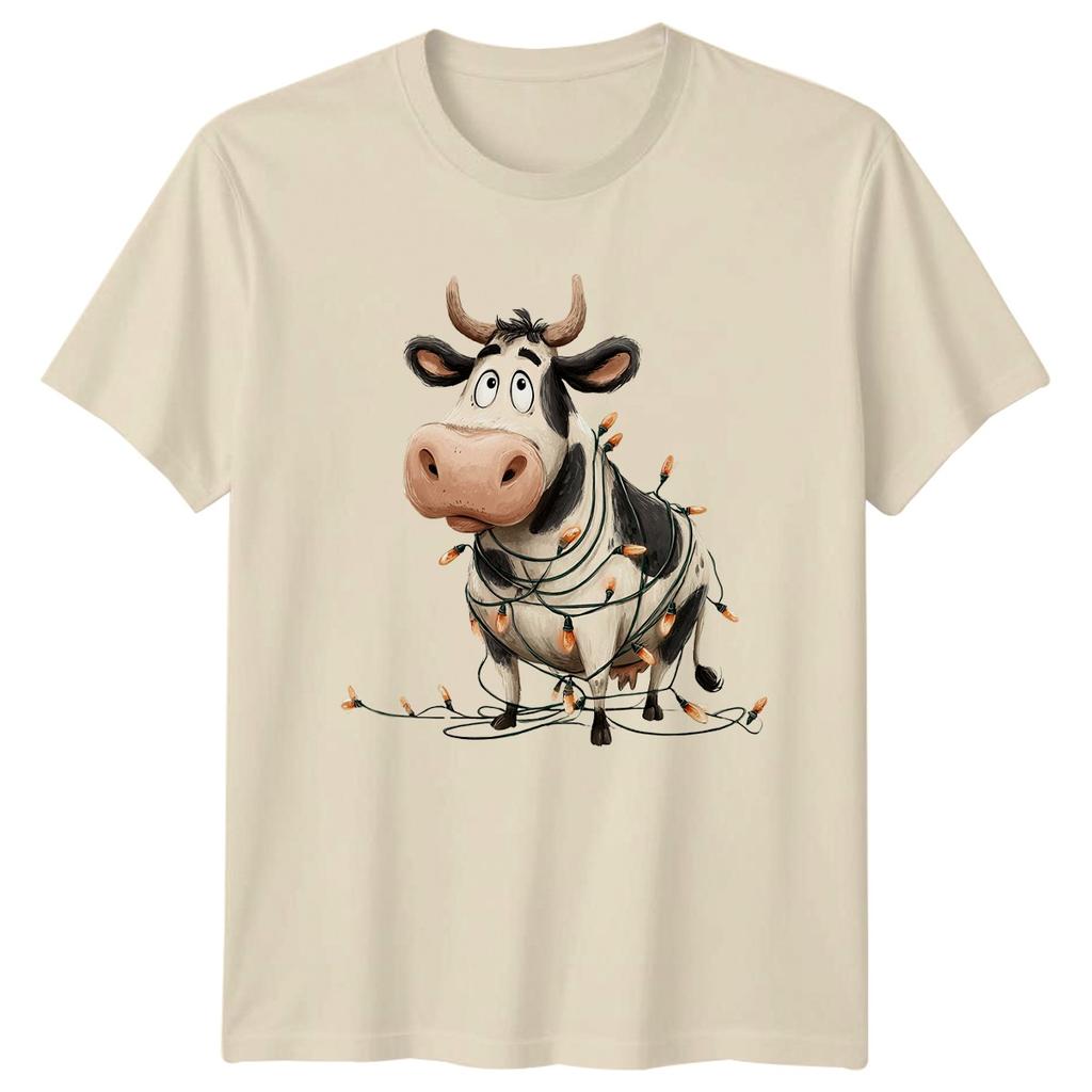 Christmas Cow Lights Animal Holiday Unisexs Unisexs Graphic Tee