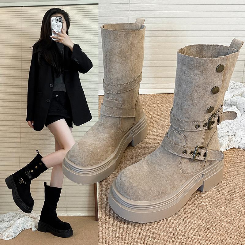 Fashion Hot Selling Thick Soled Height Increasing Boots Women's Shoes 2025 New Fashion Autumn and Winter Versatile Slimming Short Boots