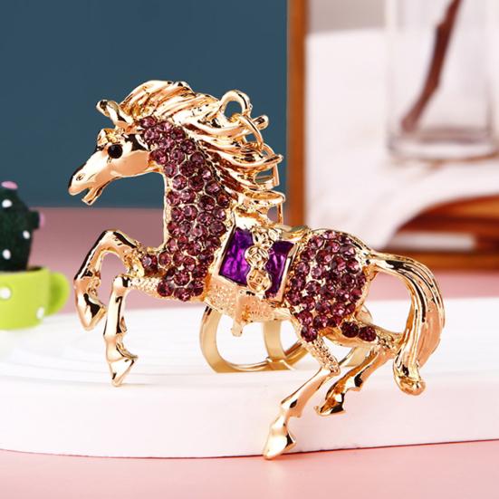 Wealth Horse Car Keyring Rhinestones-Encrusted 3D Zodiac Horse Design Key Chain Metal Charm Bags Keyring