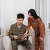 Couple's Woven Brushed Pajama Set for Autumn/Winter - Stylish Homewear for Men & Women, Suitable for Outdoor Wear