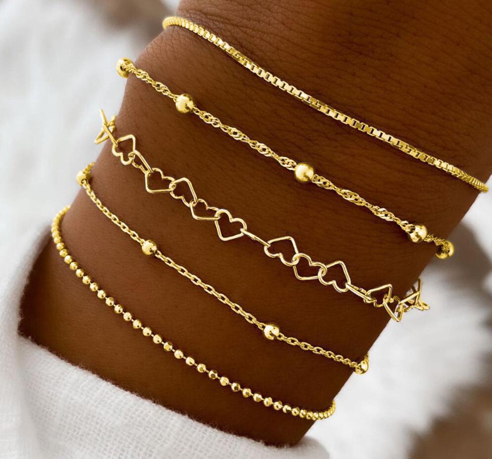 

11 Pcs Simple Punk Gold Color Bracelet Set Heart Twist Cuban Chain Bracelet for Women Trendy Jewelry Gift Wholesale Dropshipping