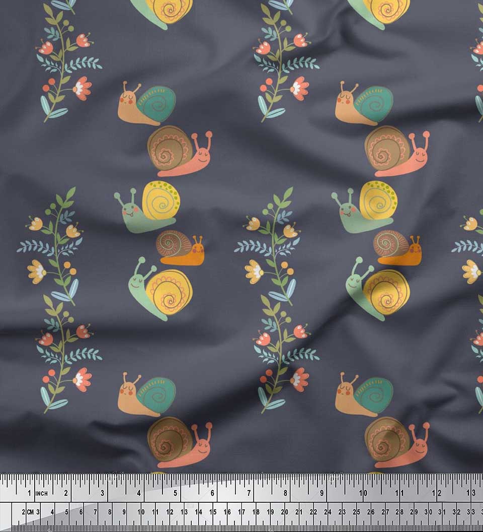 

Тканина Soimoi Japan Crepe Satin Leaves, Floral & Snail Kids Decor Fabric Printed meter 42 Inch 42 Inch Wide - Poly Crepe сірий колір