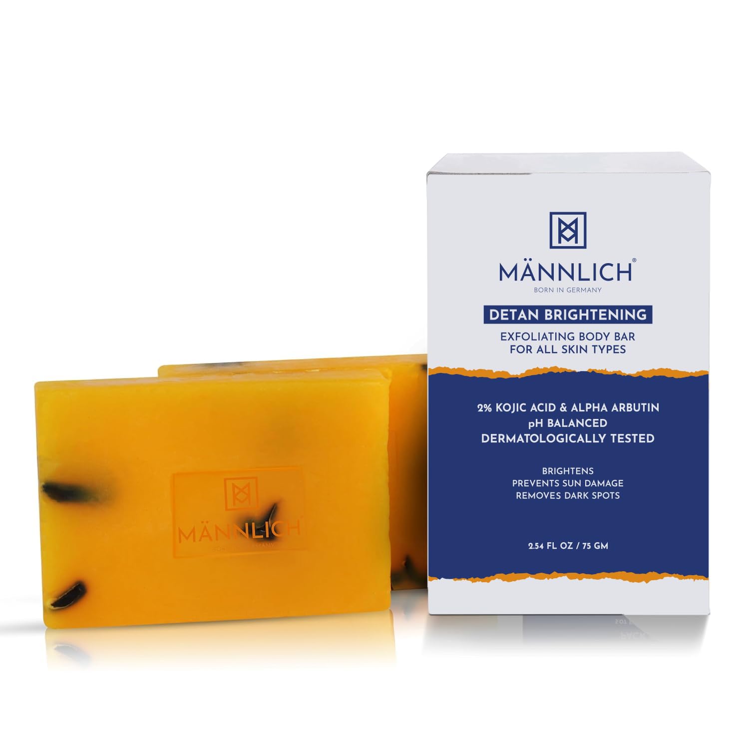 

Mannlich 2% Kojic Acid Exfoliating Soap with Alpha Arbutin, Glycolic Acid, Niacinamide & Activated Charcoal | For Pigmentation, Dark Spots, Tan Remova