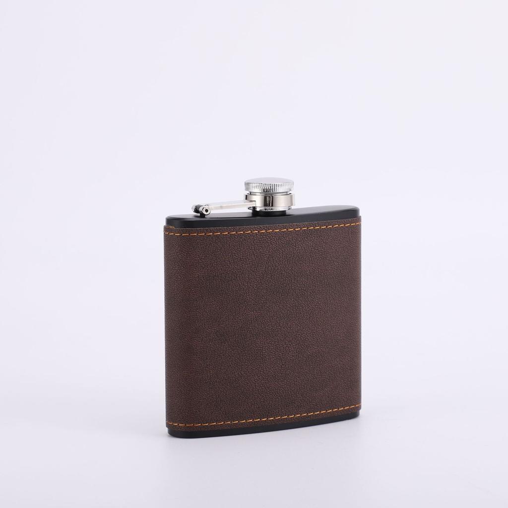 6/8oz Portable 304 with Leather SS Flagon Whiskey Vodka Wine Pot Hip Flask Set Alcohol Drinking Pocket Bottle Outdoor Custom