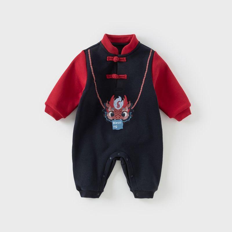 Dave  Bella Baby Boy Rompers Newborn Winter Clothes Warm Rompers Keep Warm New Baby Chinese Style New Year Navy Blue [Ready Stock] 90