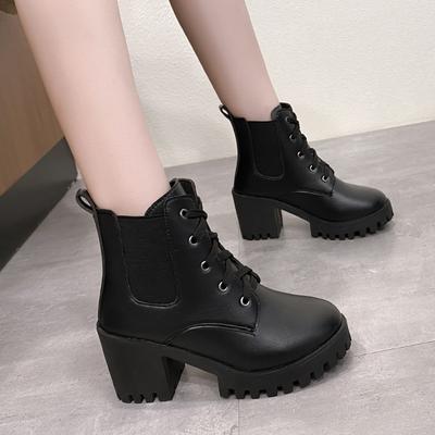 Stivaletti alla caviglia da donna retrò a punta tonda con tacco grosso autunno nuovi scarpe con tacco alto donna stringati platform stivaletti corti taglia grande 43