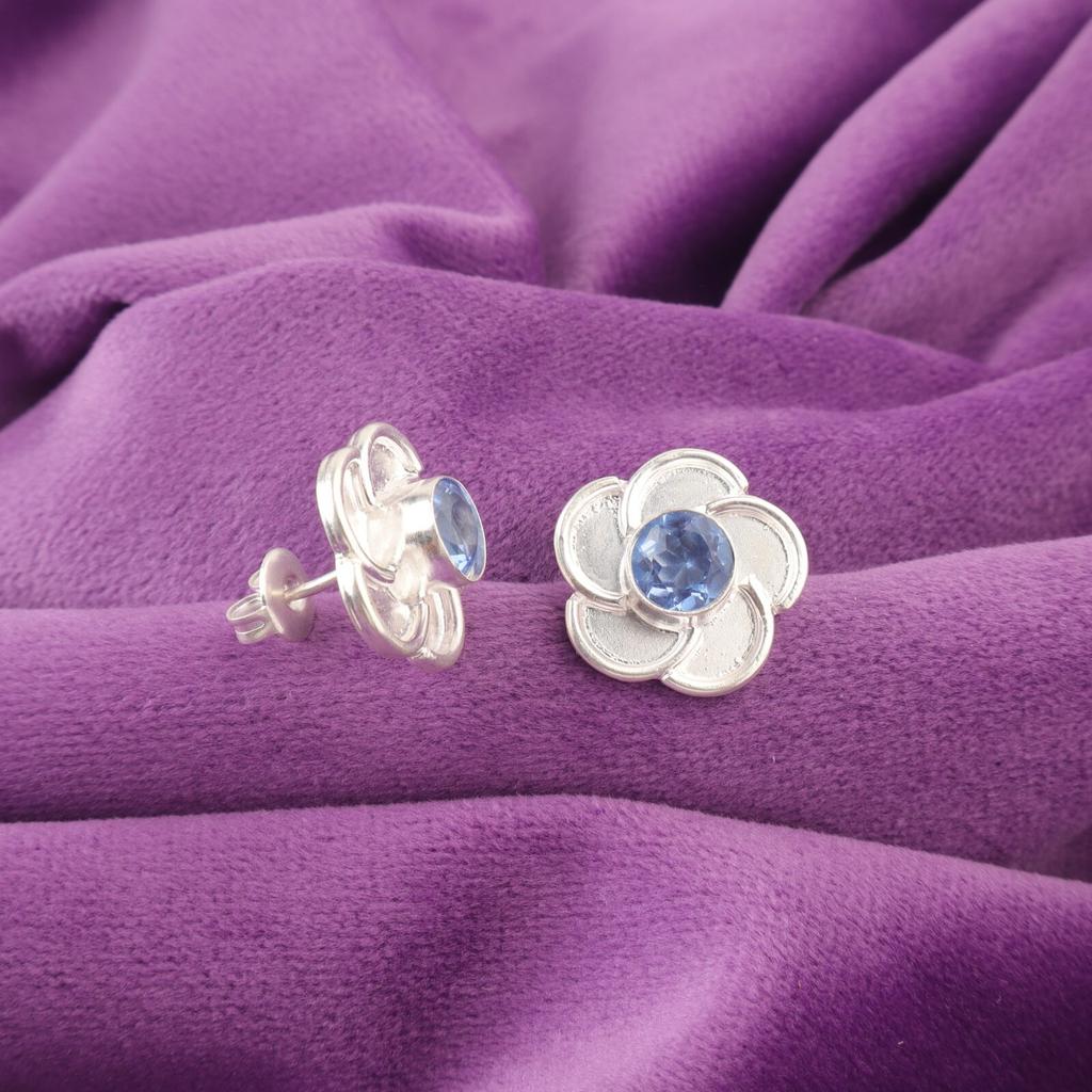 Tanzanite Gemstone Boho Stud Post Wife Gift Earrings Jewelry 925 Sterling Silver EE-157-4