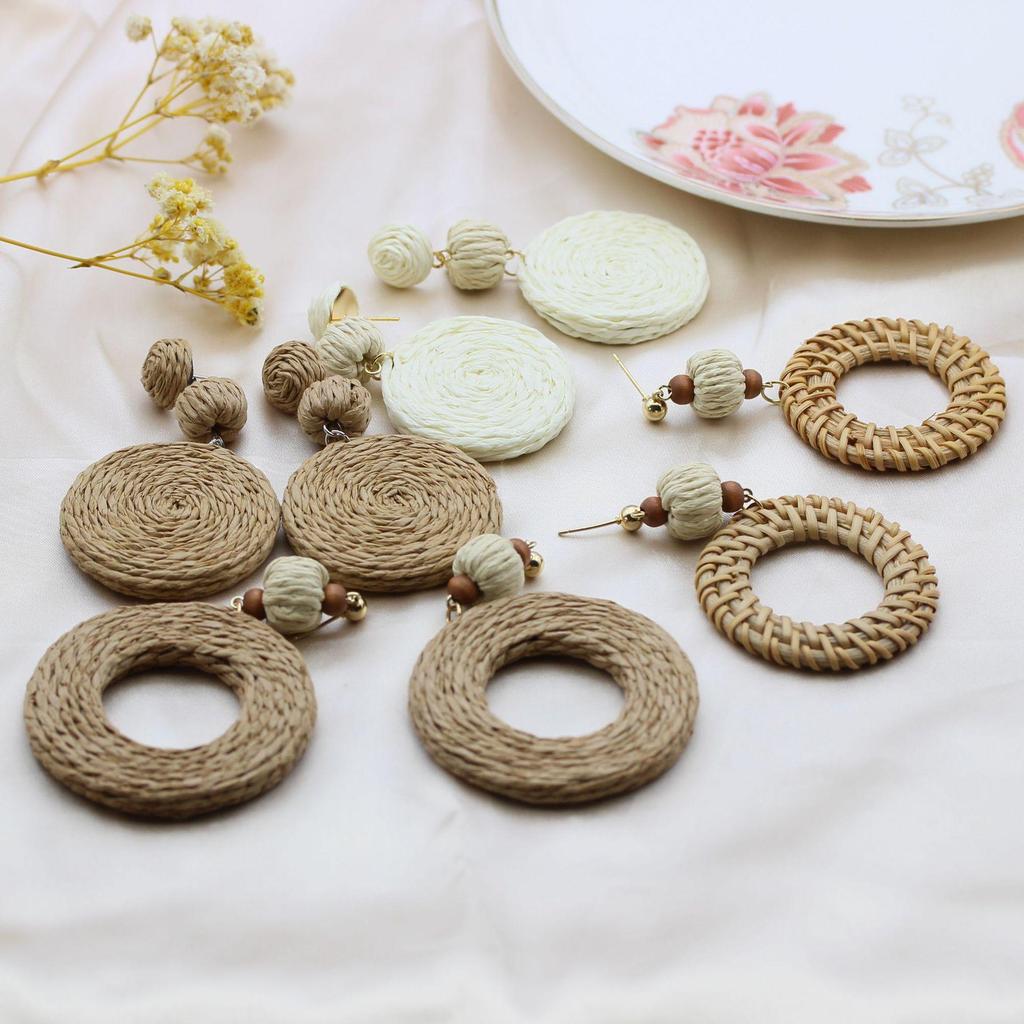 Bohemian Handmade Rattan Earrings - Retro Vacation Style