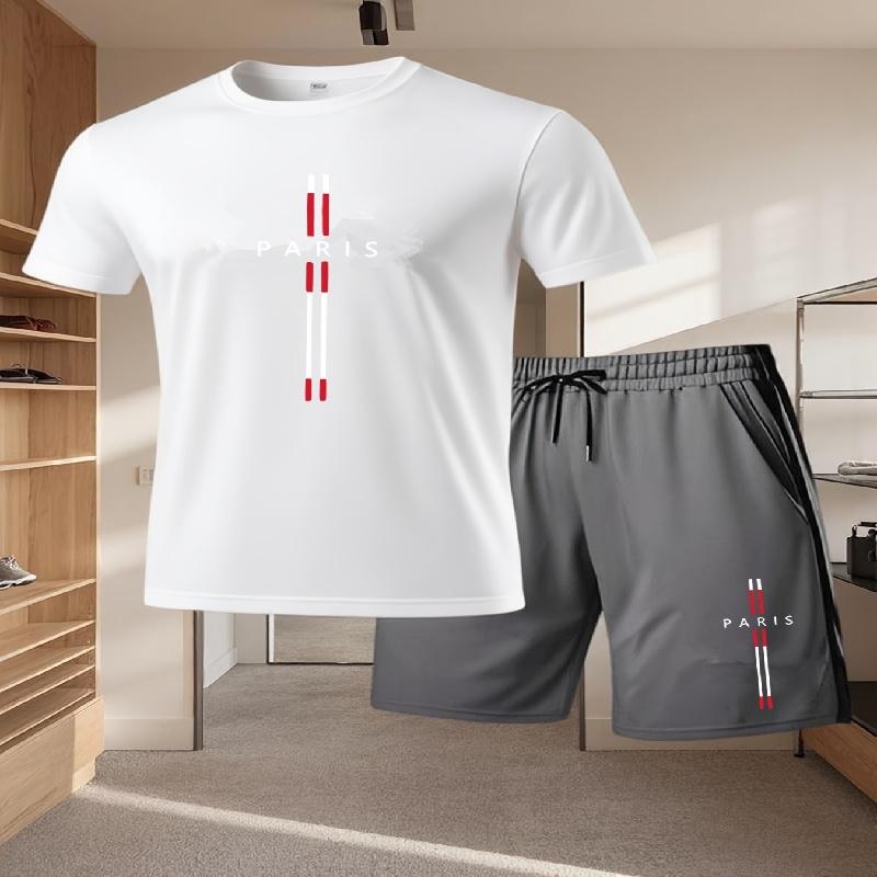 2026 Men's Casual T-Shirt and Shorts Two-Piece Set Relaxed Fit Men's Short-Sleeve Breathable Athletic Set Two-Piece Set