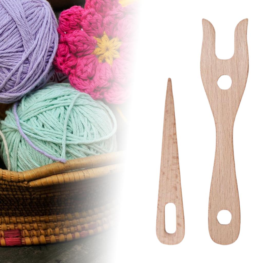 2Pcs Knitting Fork and Eye Needle Kit Wooden Ancient Cording Tool Fork Braider Lightweight Knitting Lucet Fork All Fiber Artists