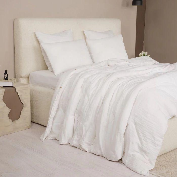 Housse de couette + taies - Douce - 220x240 cm - Gaze de coton lavé - Blanc - Oeko-Tex®
