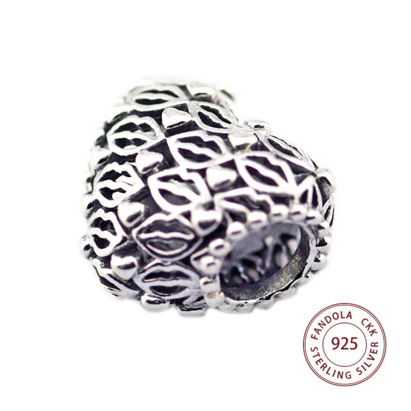 Fits Europe Bracelet 925 Sterling Silver Love & Kisses Heart Charm Beads for Women DIY Jewelry Making