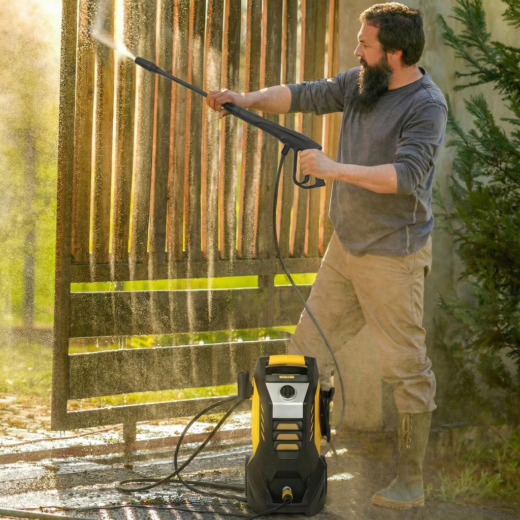 High-Pressure Washer with Aluminum Pump 135 Bar Maximum Pressure 1800W Power 540 L/h 5m Hose Adjustable Nozzle & Handles