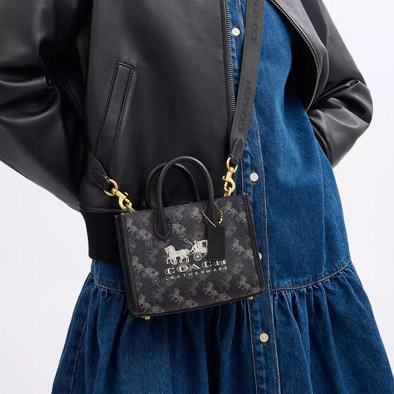 Coach Ace 17 Carriage Pattern Printed Coated Canvas Tote Bag Women Tote Bags Truffle-Black CT890-B4SI1