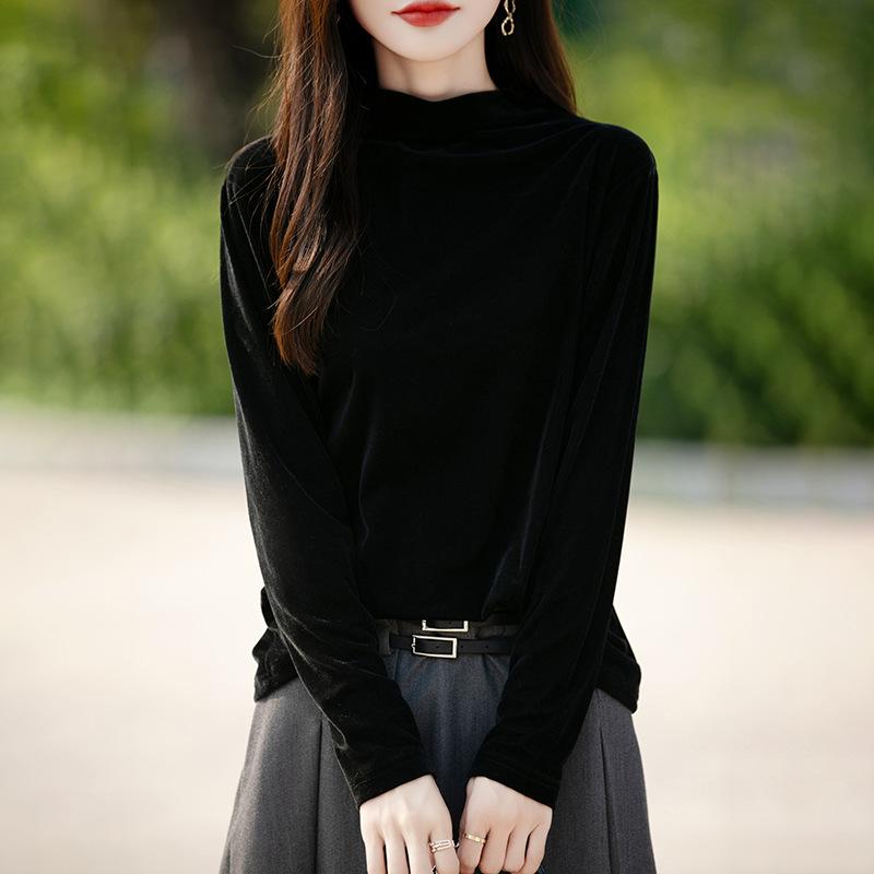 Autumn and Winter Women's Warm Loose Bottoming Shirt Simple Long-sleeved Knit Shirt Fashion Light Luxury Inner Tops