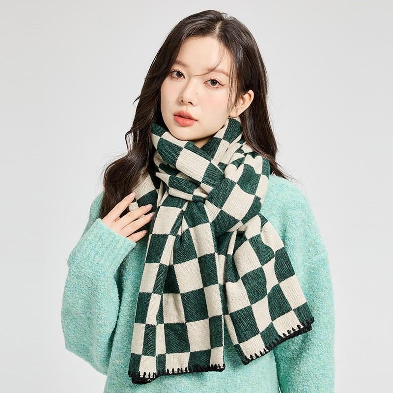 Scarf Winter couple scarf lengthened and thickened to keep warm, birthday gift for girlfriend, knitted plaid striped shawl