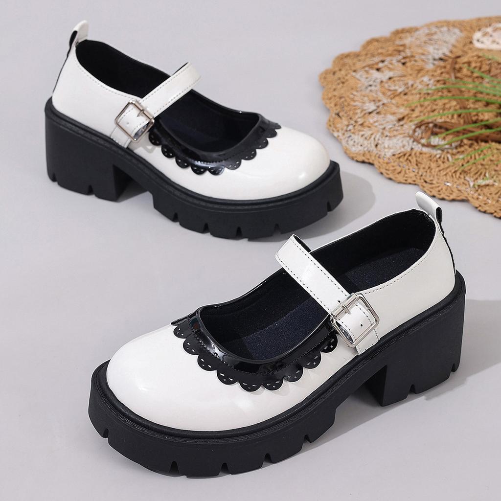 Fashion White Ankle Buckle Platform Pumps Women Japanese Style Patent Leather Mary Jane Shoes Woman Punk Thick Heels Lolita Shoes Mujer