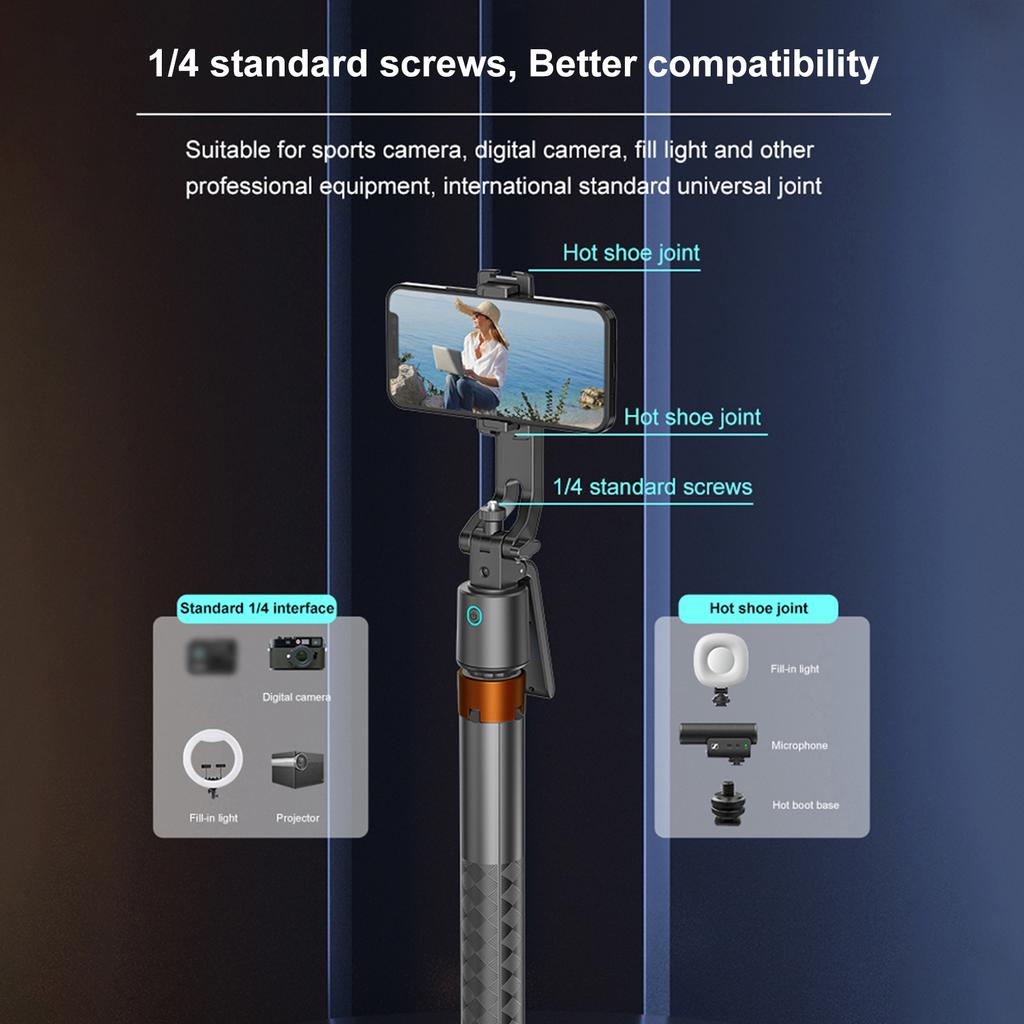 Auto Face Tracking Tripod Selfie Stick 180cm 71in Extendable 360 degrees Rotating Phone Tripod Quadrapod Gesture