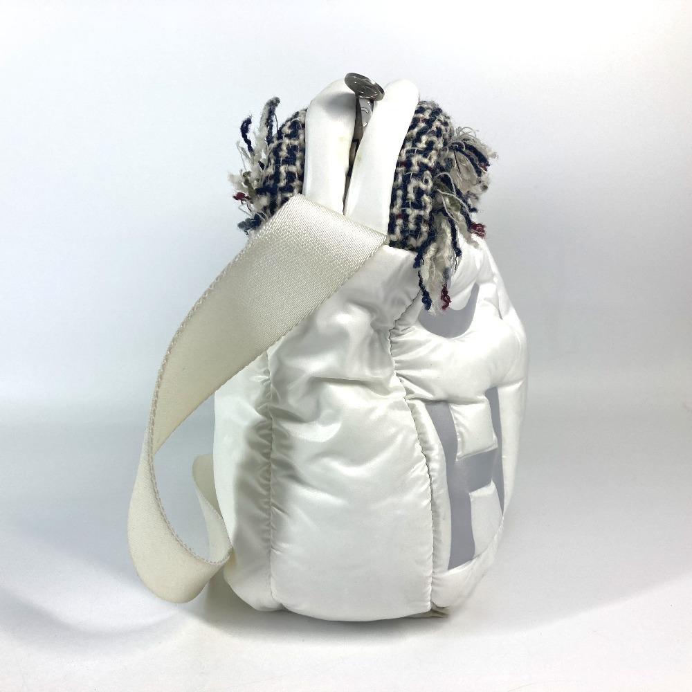 CHANEL fringe CocoNeige CC Coco Logo Crossbody Shoulder Bag Nylon White