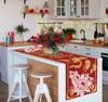 Chinese New Year Linen Table Runner Party Decor Chinese 2026 Spring Festival Lunar Horse Floral Table Runner New Year Decoration