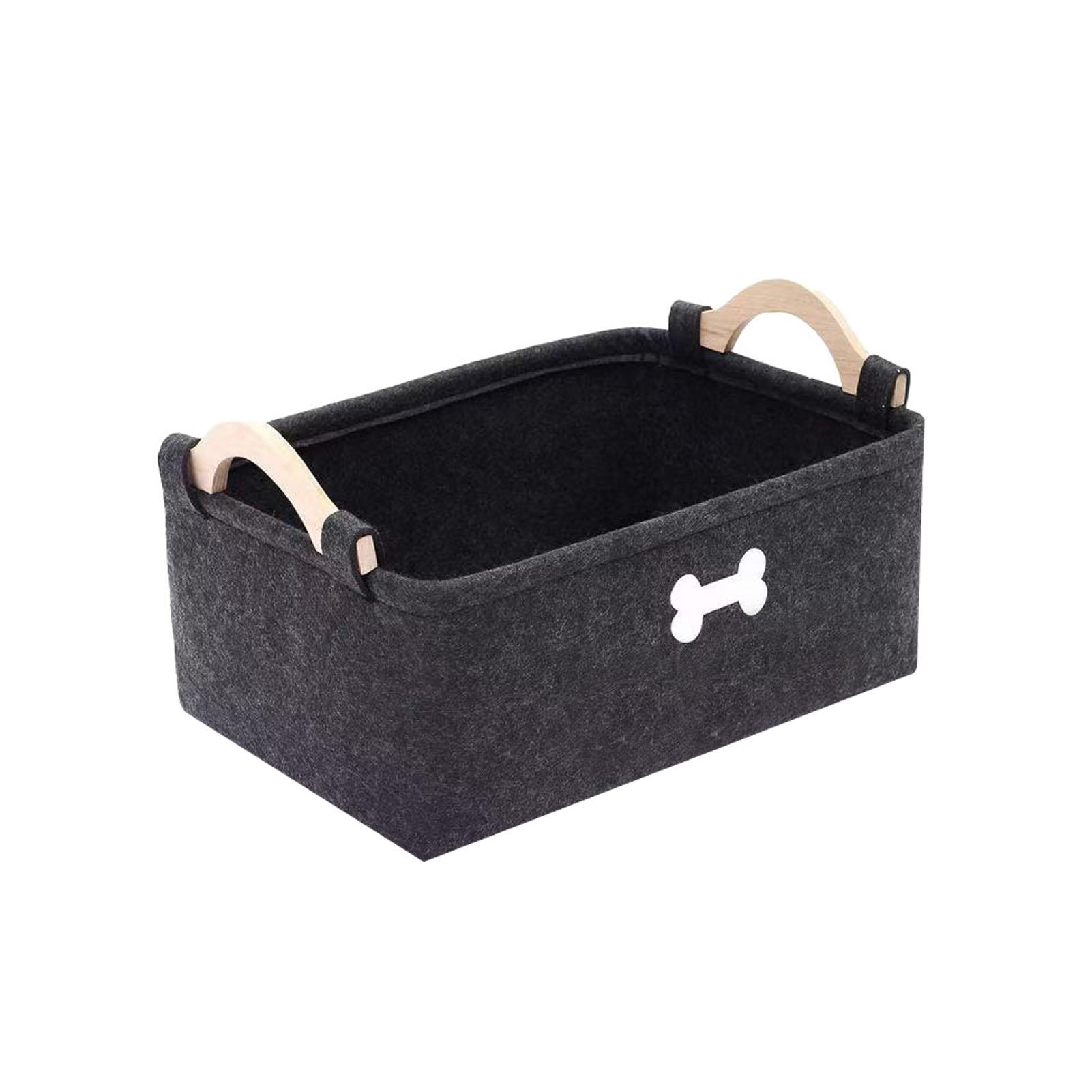 

Dog Toys Storage Bin with Wooden Handle Decorative Basket Rectangular Soft Felt Storage Bin Organizer Basket for Snack чёрный