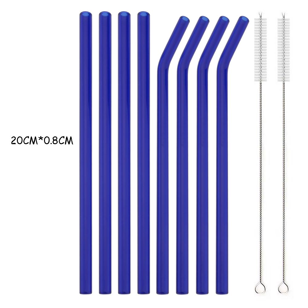 8Pcs High Borosilicate Glass Straw Set Multi-Color Reusable Glass Eco Friendly Drinking Straw for Cocktail Smoothie Bubble Tea
